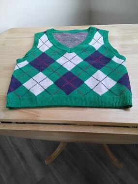 Y2k Casual Preppy Pull On  Sleeveless V Neck Sweater Vest Size M